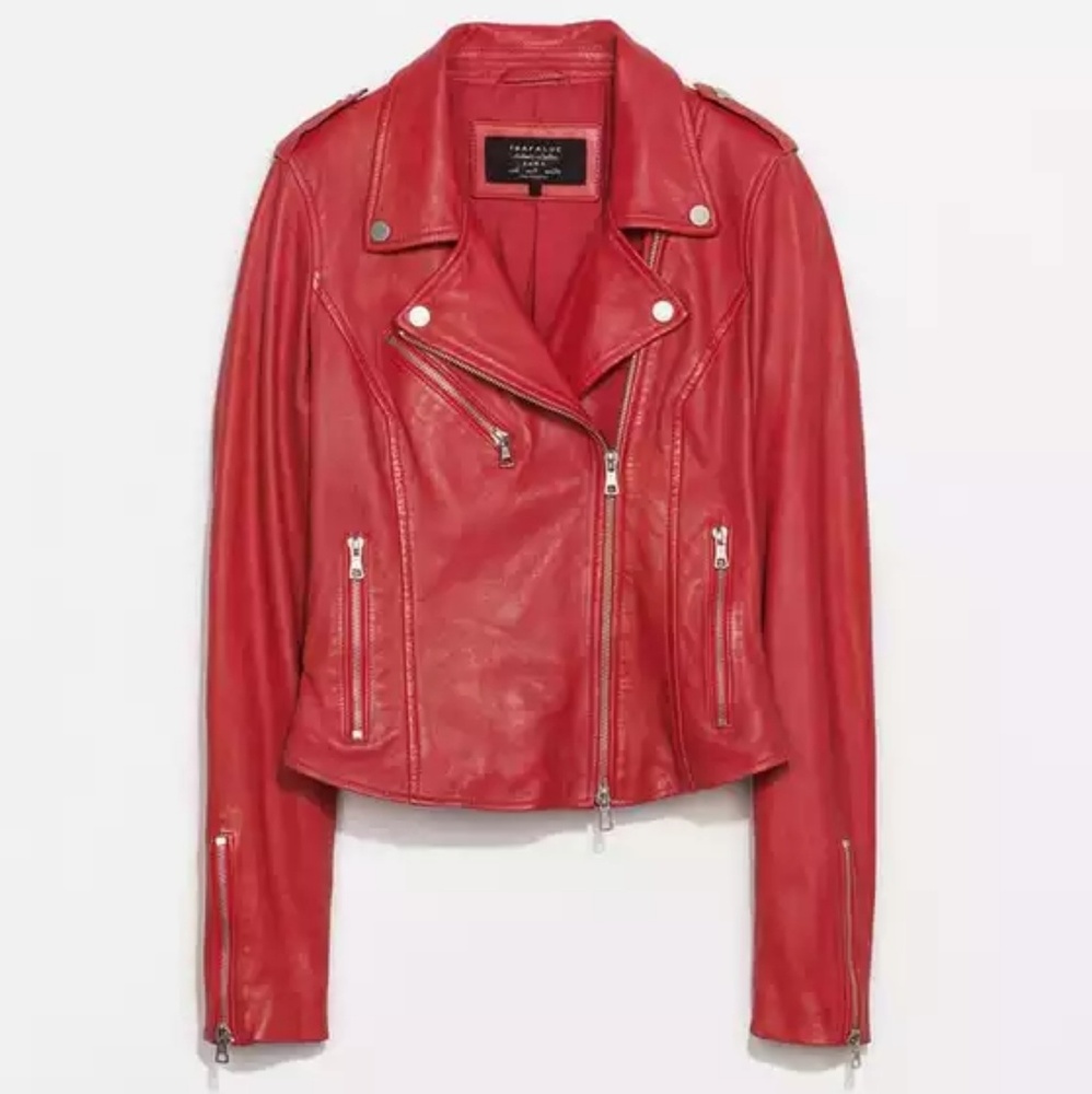 Faux Red Leather Jacket